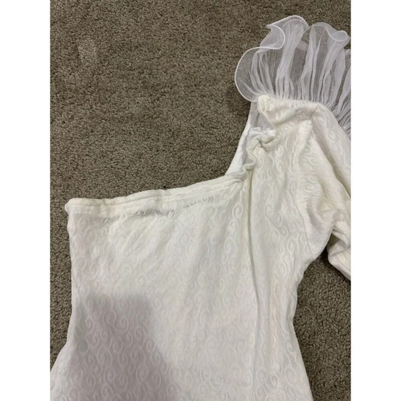 One Shoulder Long Sleeve Asymmetrical Ruffles Dress Ivory White SMALL READ - Picture 10 of 12
